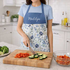 Watercolor Blue Wildflower Custom Name エプロン