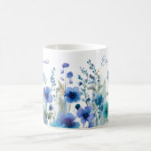 Watercolor Blue Wildflower Floral Custom Name  コーヒーマグカップ (中央)