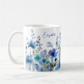 Watercolor Blue Wildflower Floral Custom Name  コーヒーマグカップ (左)