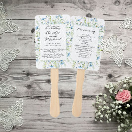 Watercolor Blue Wildflowers Wedding Program ハンドファン