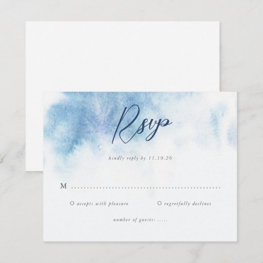 Watercolor Blue Winter Wedding RSVP Card (正面/裏面)