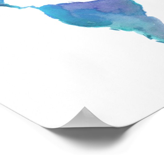 Watercolor Blue World Map ポスター (角)