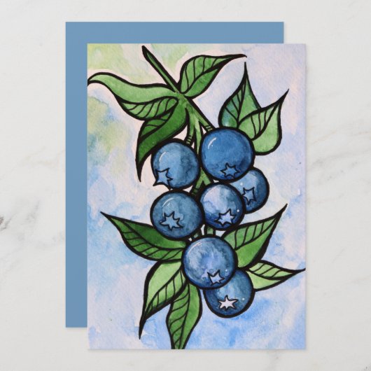 Watercolor Blueberries 招待状 (正面/裏面)