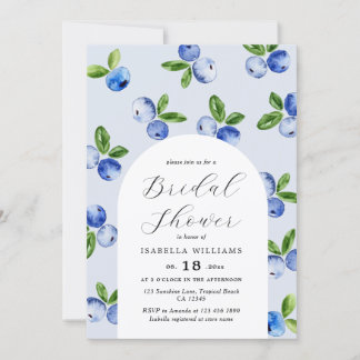 Watercolor Blueberries Bridal Shower Invitation 招待状