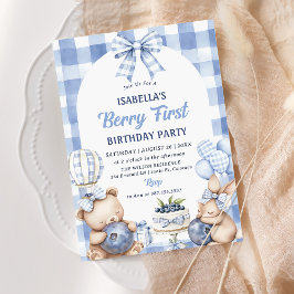 Watercolor Blueberry 1st Birthday Party 招待状