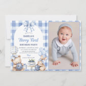 Watercolor Blueberry 1st Birthday Party Photo  招待状 (正面)