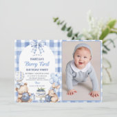 Watercolor Blueberry 1st Birthday Party Photo  招待状 (スタンド正面)