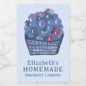 Watercolor Blueberry Basket Custom Homemade Jam フードラベル (シングルラベル)