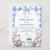 Watercolor Blueberry Gingham 1st Baby Shower Party 招待状 (正面)