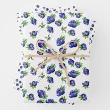 Watercolor Blueberry Pattern Wrapping Paper Sheets