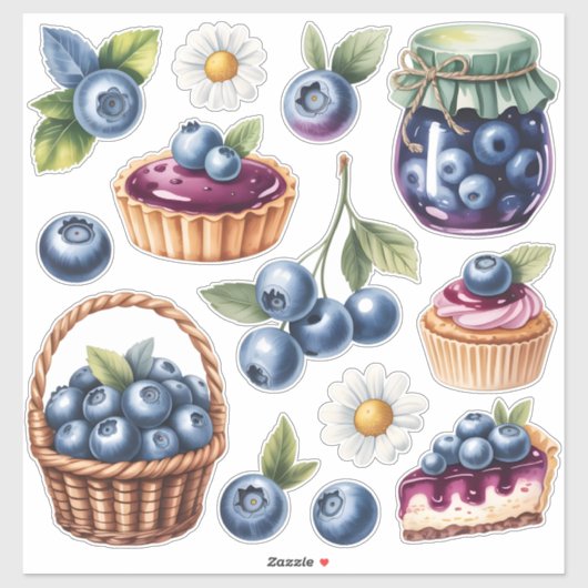 Watercolor Blueberry Treats Sticker Pack Isolated  シール (シート)