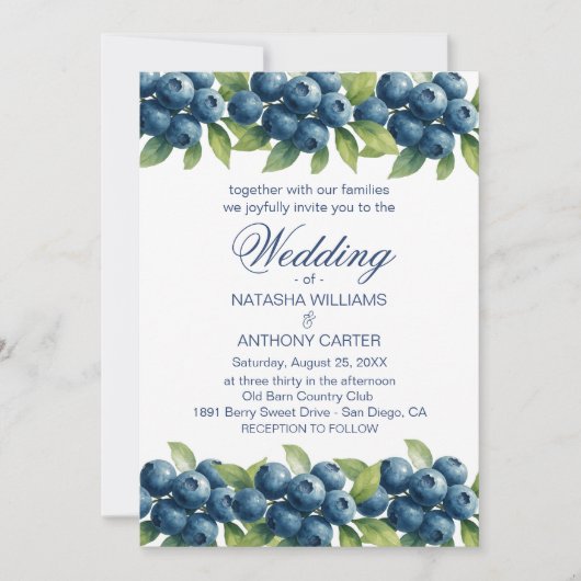 Watercolor Blueberry Wedding Invitation 招待状 (正面)