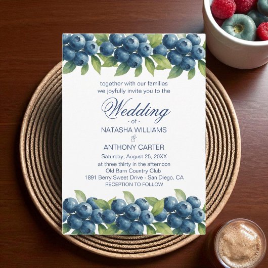 Watercolor Blueberry Wedding Invitation 招待状