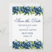 Watercolor Blueberry Wedding Save the Date 招待状 (正面)