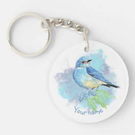 Watercolor Bluebird Pretty Blue Garden Bird Art キーホルダー