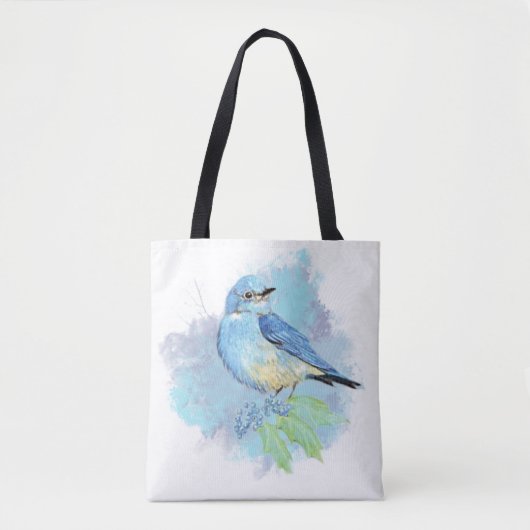 Watercolor Bluebird Pretty Blue Garden Bird Art トートバッグ (正面)