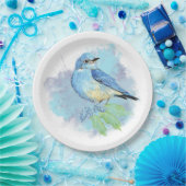 Watercolor Bluebird Pretty Blue Garden Bird Art ペーパープレート (パーティー)