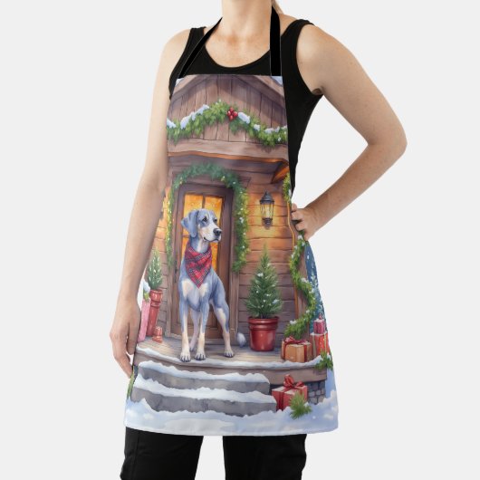 Watercolor Bluetick Coonhound Cabin Porch Christma エプロン (インサイチュ)