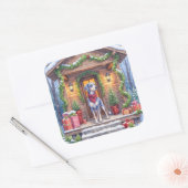 Watercolor Bluetick Coonhound Cabin Porch Christma スクエアシール (封筒)