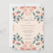 Watercolor Blush and Green Floral Bridal Shower  招待状 (正面)
