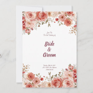 Watercolor Blush Dusty Rose Peony Floral Garland 招待状