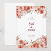 Watercolor Blush Dusty Rose Peony Floral Garland 招待状 (正面/裏面)