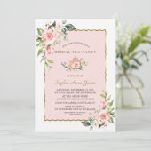 Watercolor Blush Floral Gold Bridal Tea Party 招待状 (スタンド正面)