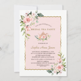 Watercolor Blush Floral Gold Bridal Tea Party 招待状
