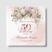Watercolor Blush Florals 50th Birthday Guest Book ゲストブック (正面)
