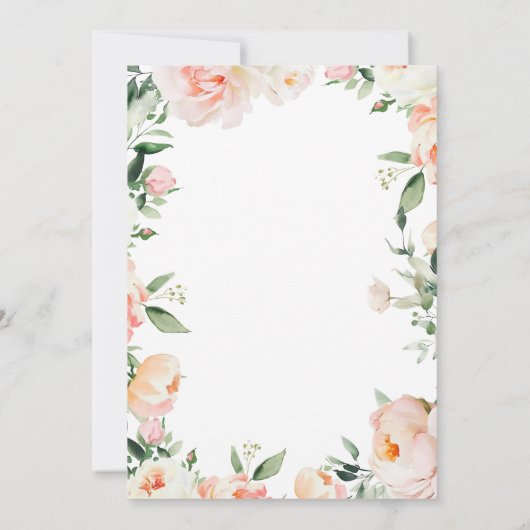 Watercolor Blush Peach Flowers & Greenery Wedding 招待状 (裏面)