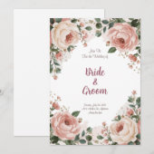 Watercolor Blush Peony Cream Rose Baby's Breath 招待状 (正面/裏面)