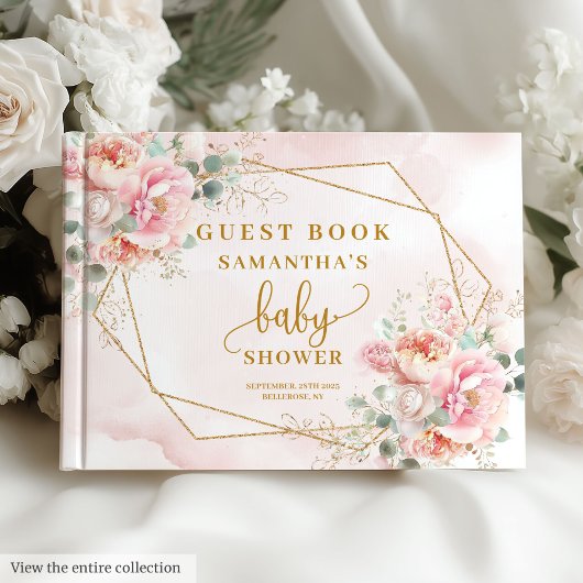 Watercolor blush pink baby shower girl guest book ゲストブック