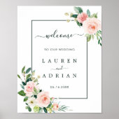 Watercolor Blush Pink Bloom Wedding Welcome Sign ポスター (正面)