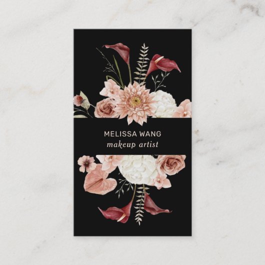 Watercolor Blush Pink Burgundy Flowers 名刺 (正面)