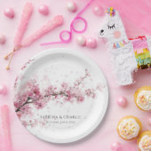 Watercolor Blush Pink Cherry Blossom Wedding ペーパープレート (パーティー)