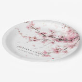 Watercolor Blush Pink Cherry Blossom Wedding ペーパープレート (アングル)