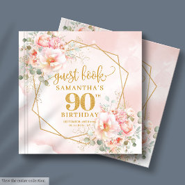 Watercolor blush pink gold floral 90th guest book ゲストブック