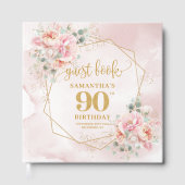 Watercolor Blush Pink Gold Glitter Peonies 90th ゲストブック (正面)