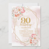 Watercolor Blush Pink Gold Glitter Peonies Invite 招待状 (正面)