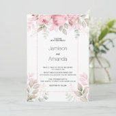 Watercolor blush pink mint white floral Wedding 招待状 (スタンド正面)