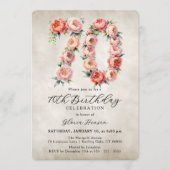 Watercolor Blush Pink Peonies Number 70th Birthday 招待状 (正面)