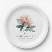 Watercolor Blush Pink Peony Elegant Feminine ペーパープレート (正面)