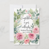 Watercolor Blush Pink Rose & Eucalyptus Wedding カード (正面)