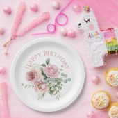 Watercolor Blush Pink Rose Pattern ペーパープレート (パーティー)
