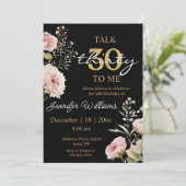 watercolor blush pink roses 30th birthday black 招待状 (スタンド正面)