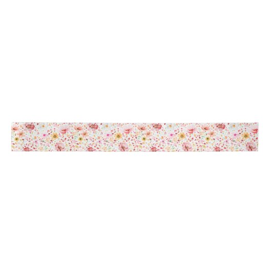Watercolor Blush Pink Wildflower Pattern Elegant  サテンリボン (正面)