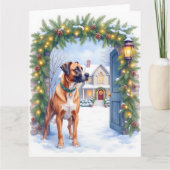 Watercolor Boerboel Farmhouse Gate Christmas カード (正面)