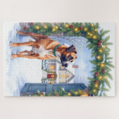Watercolor Boerboel Farmhouse Gate Christmas ジグソーパズル (横)