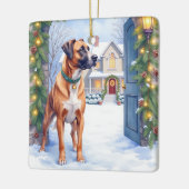 Watercolor Boerboel Farmhouse Gate Christmas セラミックオーナメント (左)