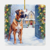 Watercolor Boerboel Farmhouse Gate Christmas セラミックオーナメント (裏面)